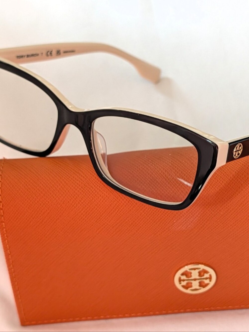 Tory Burch Black and Cream Glasses with Orange Case.